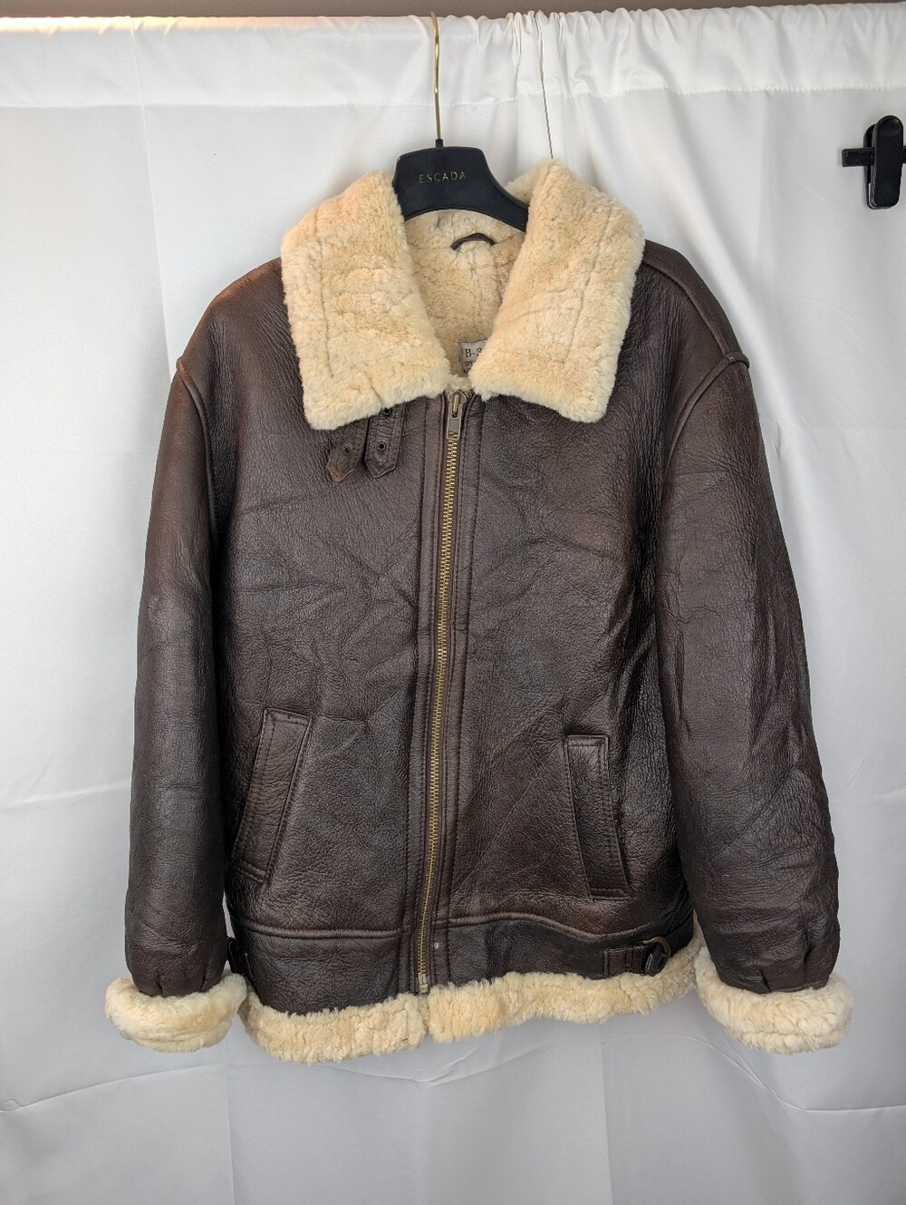 Vintage Calafate Aviation B-3 Shearling Leather Bomber Flight Jacket Brown S In